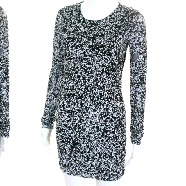 Parker Black White Sequined Notebook Sheath Dress